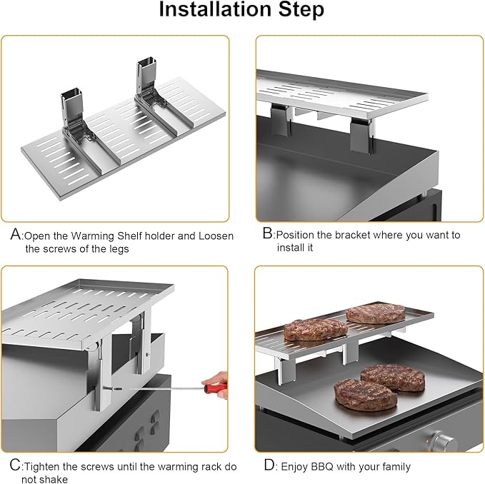 Universal Grill Foldable Warming Rack/Shelf for Blackstone 17'' 22'' 28'' 36'', Pit Boss,Camp Chef and Most Flat Top/Table Top Griddle Grill,Stainless Steel BBQ Shelf Replacement Parts,1 Pack