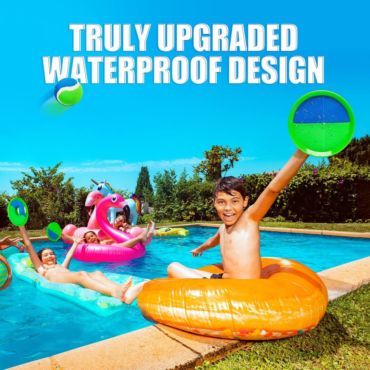 Beach Toys, Outdoor Games, Pool Water Sand Toys, Toss and Catch Ball Set with 6 Paddles and 3 Balls, Yard Games for Kids Ages 4-8 Gifts for Adults/Family