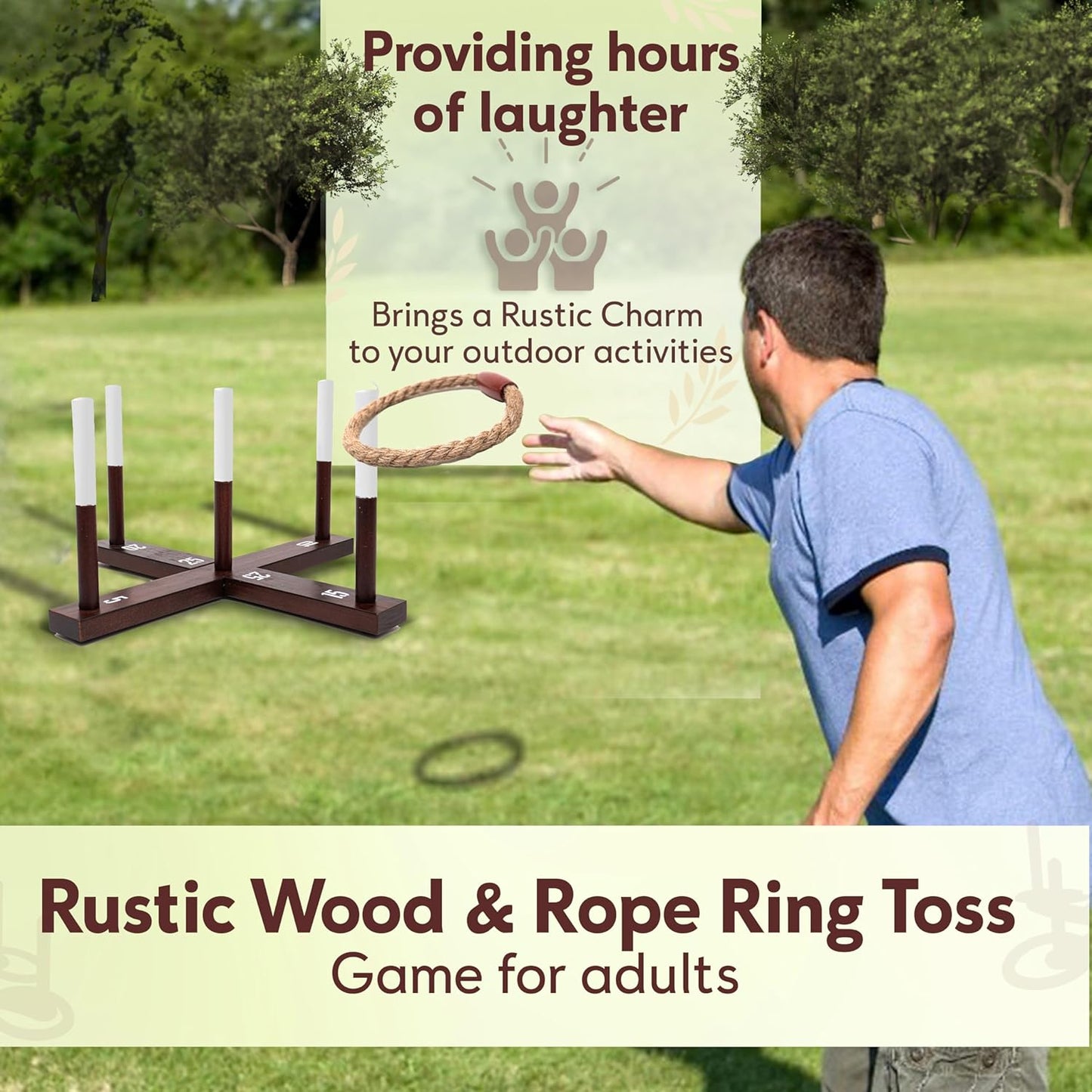 Rustic Ring Toss Game (All Weather), Easy Setup, Extra Games Included, Ring Toss Game for Adults, Outdoor Games for Kids, Yard Games Ring Hook Game