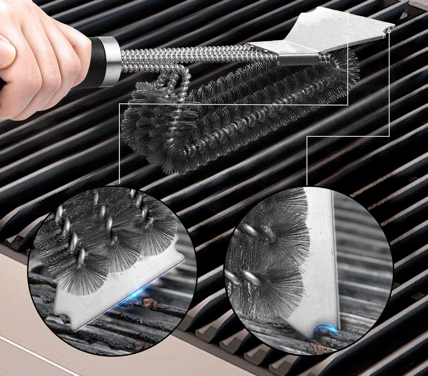 Grill Brush and Scraper BBQ Brush for Grill, Safe 18" Stainless Steel Wire Bristles Grill Cleaning Brush Grill Grate Cleaner for Gas Infrared Charcoal Porcelain Grills