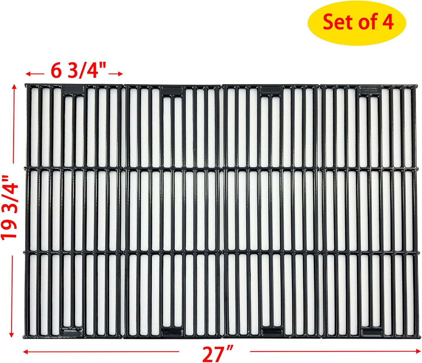 4-pack 19.75" Porcelain Coated Cast Iron Grill Cooking Grates for Chargriller Gas Grill 2121, 2123, 2222, 2828, 3001, 3030, 3725, 4000, 5050, 5252, 5650,9020