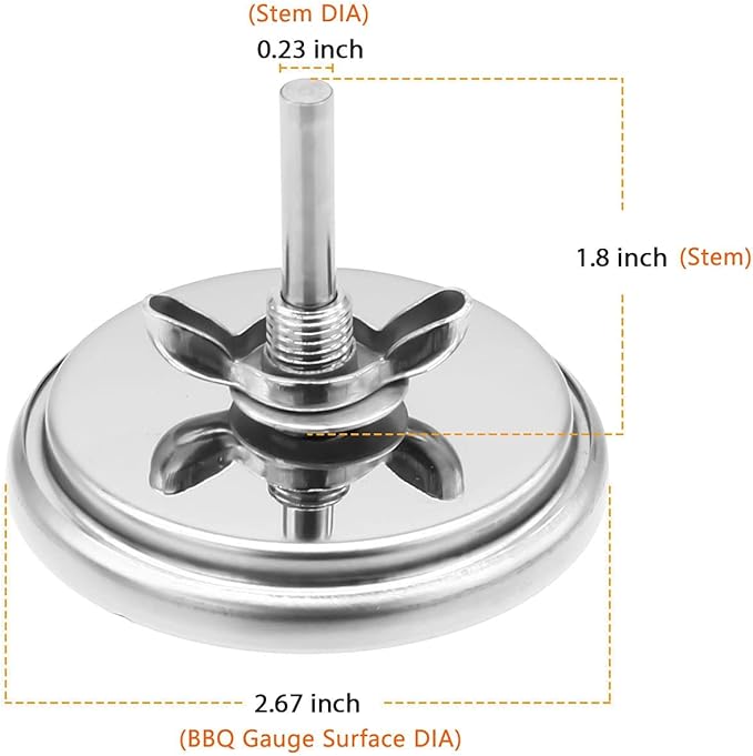 2.67 Inch Barbecue Grill Temperature Gauge for CharBroil 8566083 Pit BBQ Thermometer Fahrenheit and Heat Indicator for Meat Cooking, Stainless Steel Temp Gauge