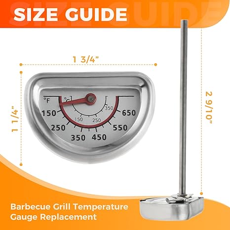 BBQ Grill Lid Thermometer, Stainless Steel Temperature Gauge Heat Indicator Replacement Fit for Charbroil Grill, Replaces 463241314, 463241313, 463241413, 463241414, 463241013