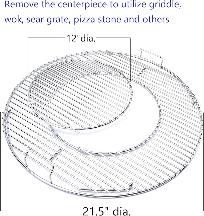 8835 Grill Grates for Weber 22.5 inch Charcoal Grills, Kettle, Performer, Master-Touch and Others, 21.5 Inches Gourmet BBQ System Hinged