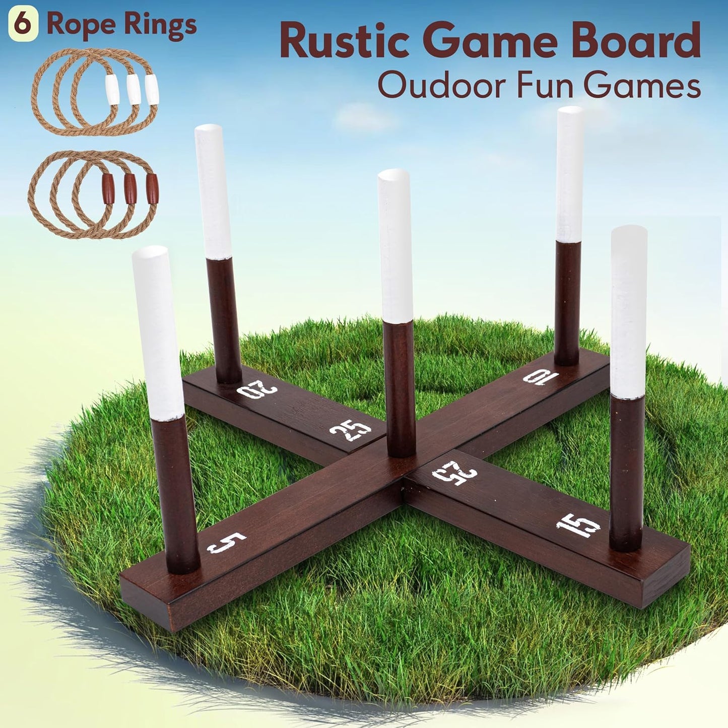 Rustic Ring Toss Game (All Weather), Easy Setup, Extra Games Included, Ring Toss Game for Adults, Outdoor Games for Kids, Yard Games Ring Hook Game