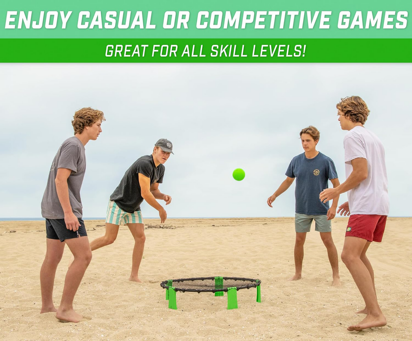 Outdoor Ball Game Includes 3 Balls, Net and Carrying Bag, Lawn, Beach & Tailgating Roundnet Game for Kids, Teens & Adults