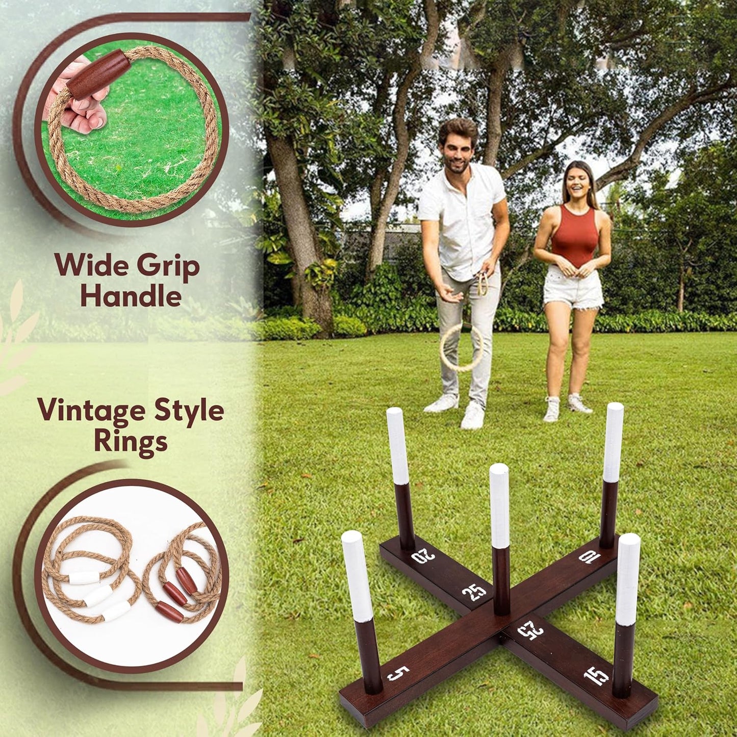 Rustic Ring Toss Game (All Weather), Easy Setup, Extra Games Included, Ring Toss Game for Adults, Outdoor Games for Kids, Yard Games Ring Hook Game
