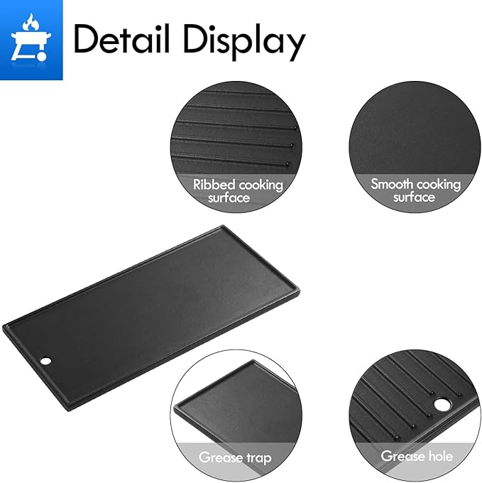 140008 463340516 463370519 Grill Griddle Plates Replacement Parts for Charbroil Gas2coal 3 Burner Hybrid Gas Grill 463340516 463336818 463370516 Cast Iron Cooking Reversible Griddle Insert Grill Parts