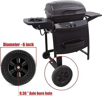 G206-0025-W1 Grill Wheels Replacement Parts for Charbroil Wheel Kit 463722403 463720115 463720114 463722715 Kenmore BBQ Wheels 415.15476 Thermos 461611514 6 Inch 4156956 Plastic Black Blow Molded 2PCS