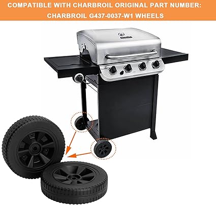 G437-0037-W1 Grill Wheels 7'' Replacement for Charbroil Grill Parts Gas2coal 463344015 463347017 463436215 463377319 463352521 463343015 Thermos 466360113 Kenmore 415.16123801 415.16125800 Parts 2PCS