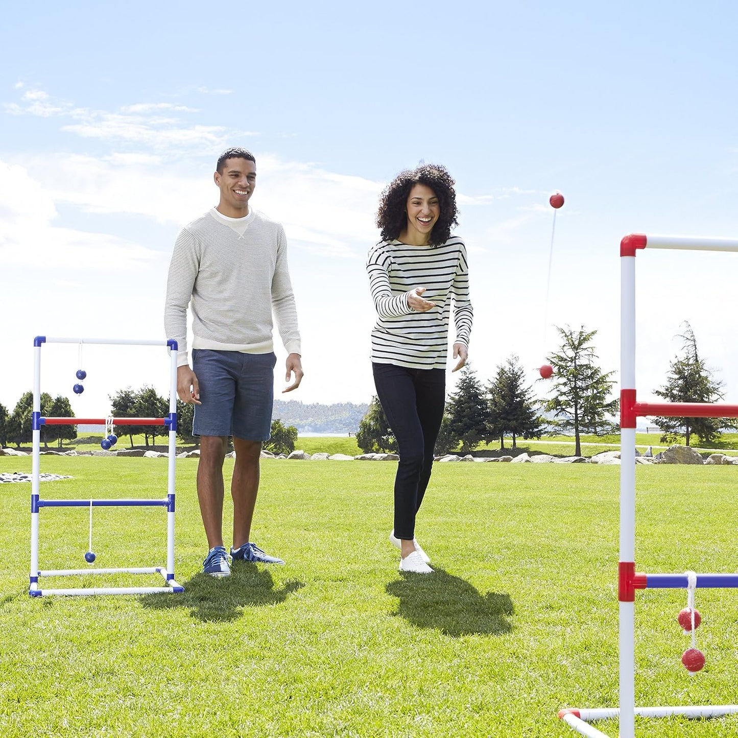 Ladder Toss Indoor & Outdoor Game Set with 6 Soft Rubber Bolo Balls and Travel Carrying Case