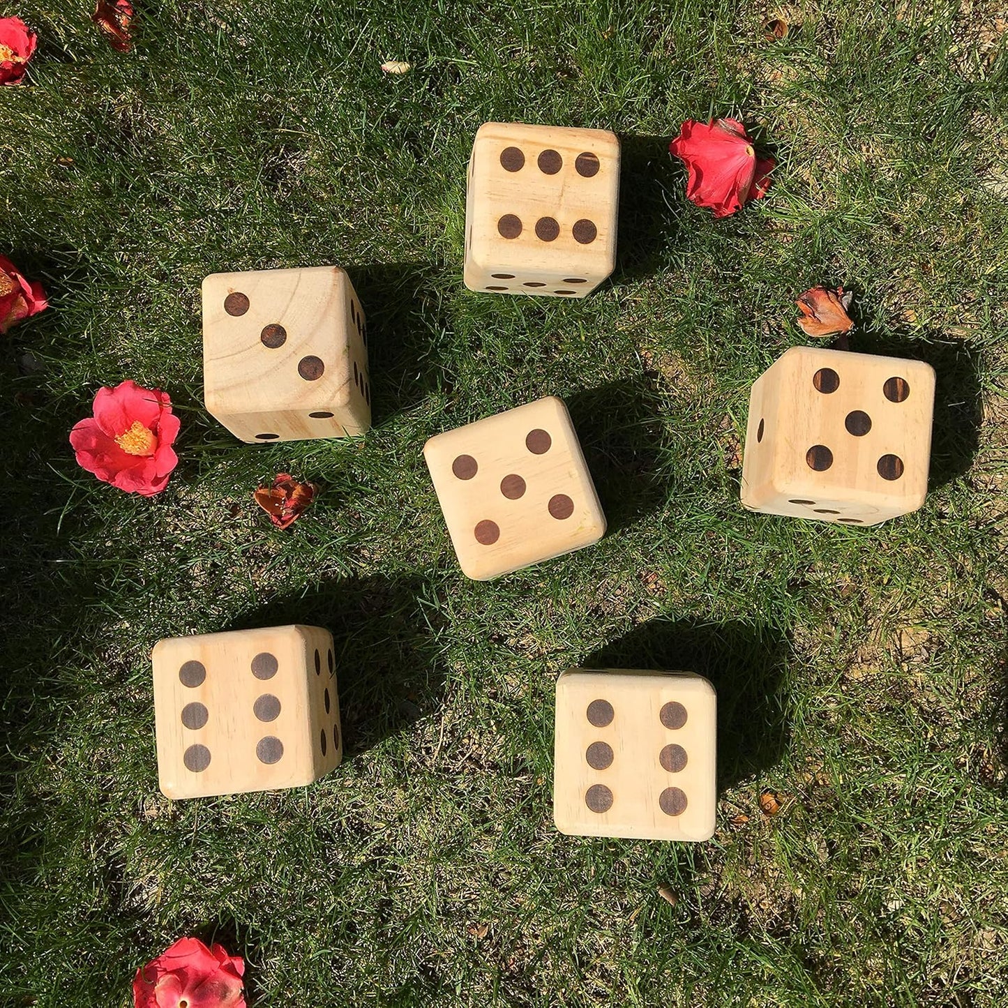 3.5" Giant Wooden Yard Dice, Outdoor Games Set of 6 with Two Games Party Lawn Games