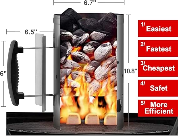 Charcoal Chimney Starter Set Charcoal Chimney Lighter Can A 1472℉ Heat Resistant Grill Glove Portable BBQ Fan Air Blower Outdoor Cooking Charcoal Barbecue Holder Accessories