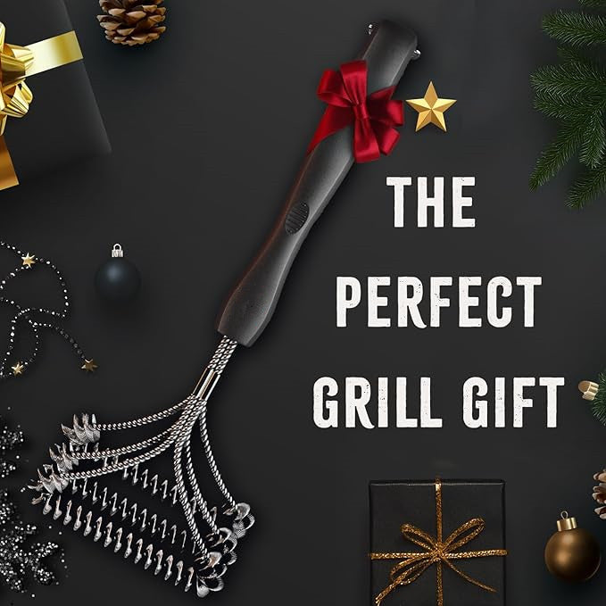 Clean Grill Brush - Bristle Free BBQ Grill Brush for Outdoor Grill- 100% Rust Resistant Stainless Steel Barbecue Grill Cleaner - Safe for Porcelain, Ceramic, Steel, Cast Iron, Grilling Gift
