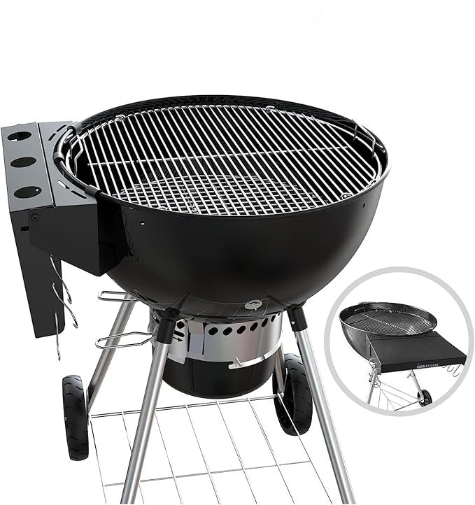 Foldable Side Table Shelf for Weber 22" Original and Master Touch Kettle Charcoal Grills |Kettle Grill Accessory with 6 Utensil Hangers