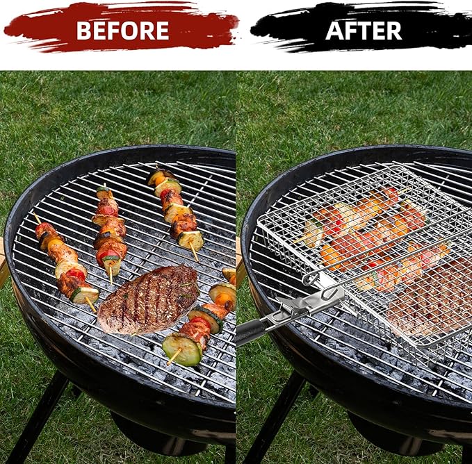 Grill Basket Extra Large, SUS304 Stainless Steel, Portable Folding BBQ Camping Grilling Rack for Fish, Vegetables, Shrimp, Barbeque Griller Cooking Accessories