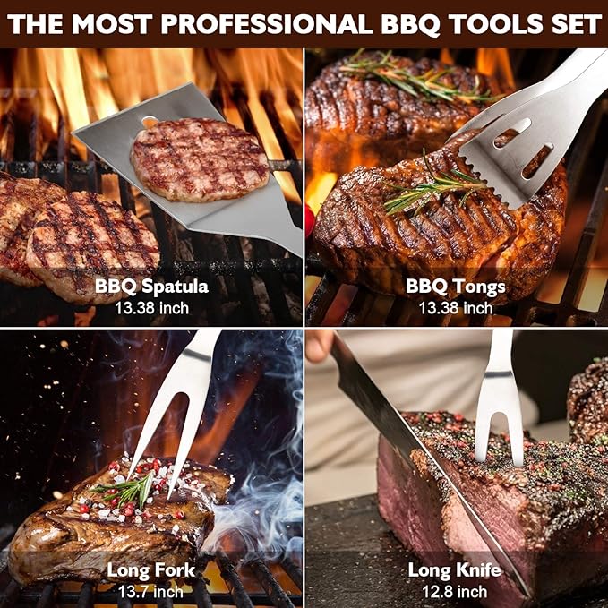 Grill Set, Grilling Gifts for Men, 34PCS BBQ Tools Accessories for Outdoor Grill with Aluminum Case, Spatula, Tongs & Skewers,Smoker Accessories for Birthday, Dad, Wedding