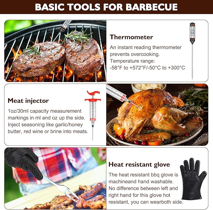 Grill Set, Grilling Gifts for Men, 34PCS BBQ Tools Accessories for Outdoor Grill with Aluminum Case, Spatula, Tongs & Skewers,Smoker Accessories for Birthday, Dad, Wedding