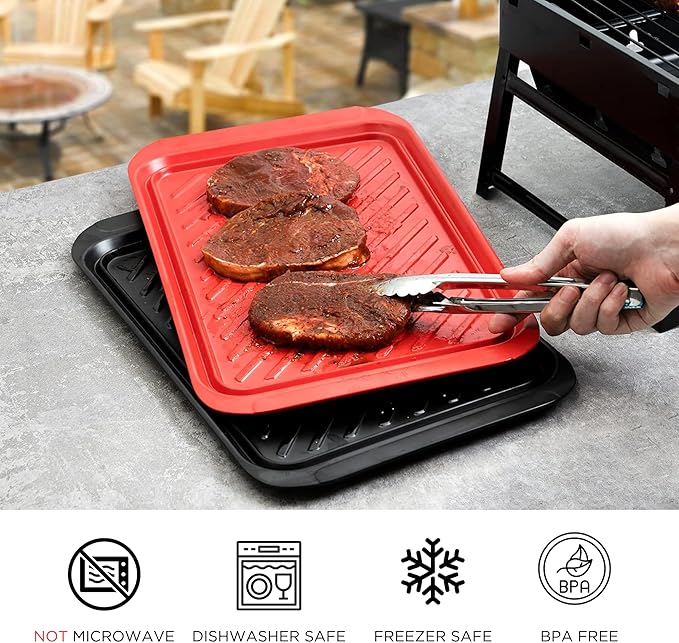 Serving Trays with Handles, Melamine Grill Prep and Serving Platters for Outdoor, Parties and BBQ Dishwasher Safe Food Tray, Set of 2