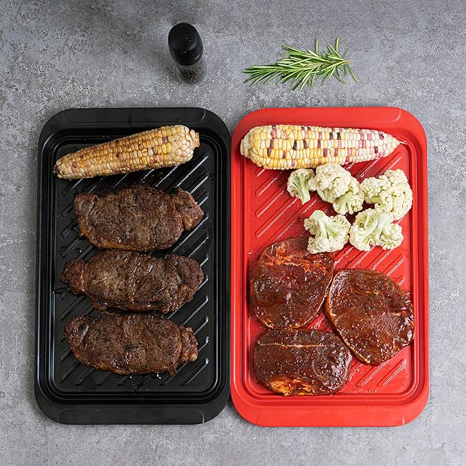 Serving Trays with Handles, Melamine Grill Prep and Serving Platters for Outdoor, Parties and BBQ Dishwasher Safe Food Tray, Set of 2