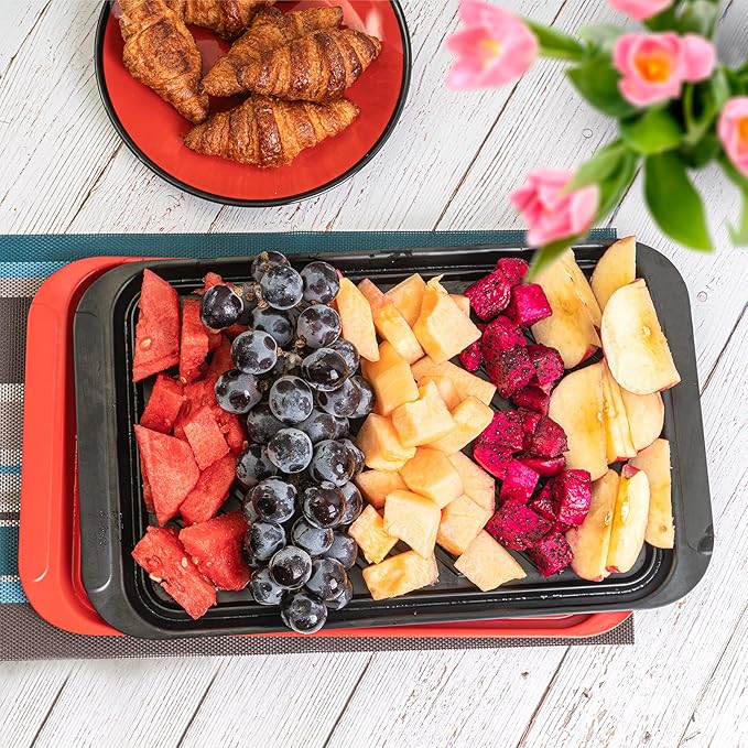 Serving Trays with Handles, Melamine Grill Prep and Serving Platters for Outdoor, Parties and BBQ Dishwasher Safe Food Tray, Set of 2