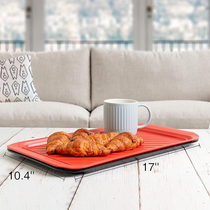 Serving Trays with Handles, Melamine Grill Prep and Serving Platters for Outdoor, Parties and BBQ Dishwasher Safe Food Tray, Set of 2