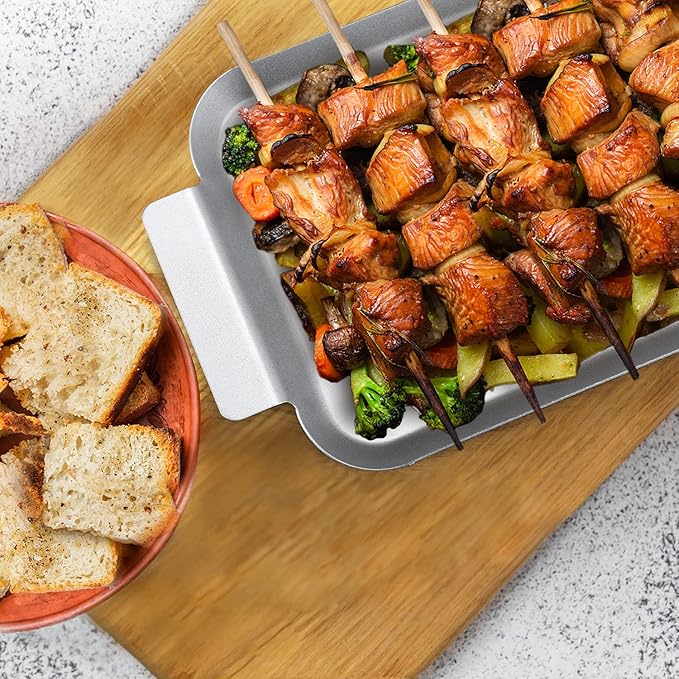 2 Pieces Grill Basket - Stainless Steel Grilling Tray Durable Grill Pans with Holes for Outdoor Grill Small and Big Topper Baskets BBQ accessories for Vegetable, Fish, Meat, Seafood 11"x 7" x 14"x 10"