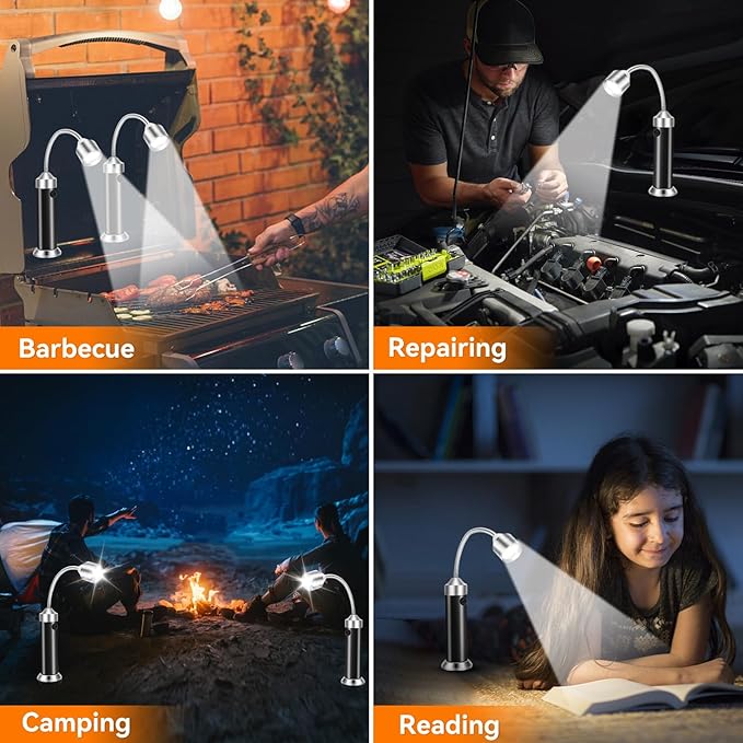 Grill Light - Christmas Stocking Stuffers Presents for Men, BBQ Grilling Accessories for Outdoor Grill, LED Barbecue Light with Magnetic Base & 360° Flexible Gooseneck, Batteries Included-2 Pack