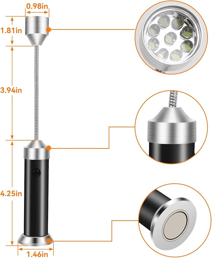 Grill Light - Christmas Stocking Stuffers Presents for Men, BBQ Grilling Accessories for Outdoor Grill, LED Barbecue Light with Magnetic Base & 360° Flexible Gooseneck, Batteries Included-2 Pack