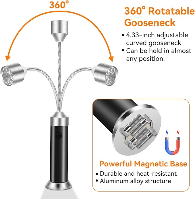 Grill Light - Christmas Stocking Stuffers Presents for Men, BBQ Grilling Accessories for Outdoor Grill, LED Barbecue Light with Magnetic Base & 360° Flexible Gooseneck, Batteries Included-2 Pack