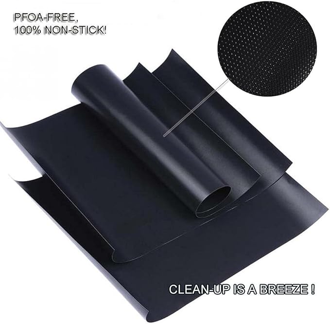 Grill Mat Set of 6-100% Non-Stick Reusable Mats for Gas, Charcoal or Electric Grills - Easy to Clean - 15.75 x 13-Inch, Black