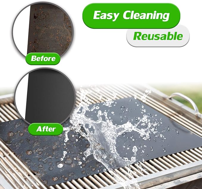 Grill Mat Set of 6-100% Non-Stick Reusable Mats for Gas, Charcoal or Electric Grills - Easy to Clean - 15.75 x 13-Inch, Black