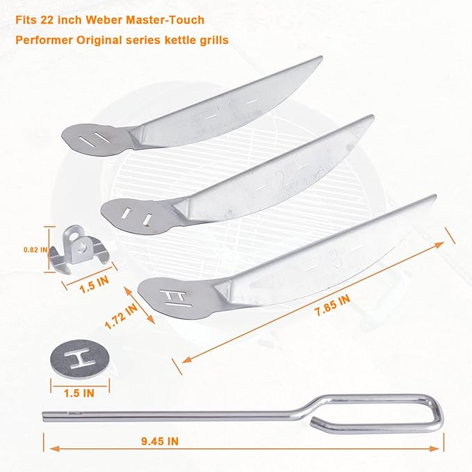 22-1/2-Inch One-Touch Cleaning System Kit, 7444 Replacement Parts-Grill Damper for Weber Grill, Also for Master-Touch Series, Performer Series, and Original Kettle Series 22" Charcoal Grills, Silver