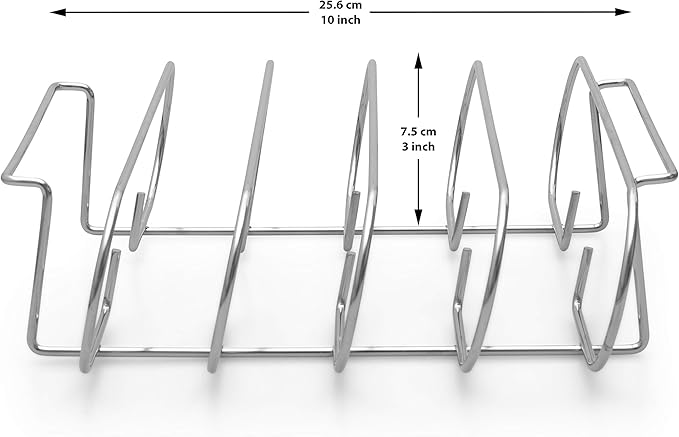 Rib Rack with 4 Slots - Heavy Duty Stainless Steel Barbecue Meat Roasting Grilling Stand with 2 Easy Grip Handles - Complete with Silicone Basting Brush