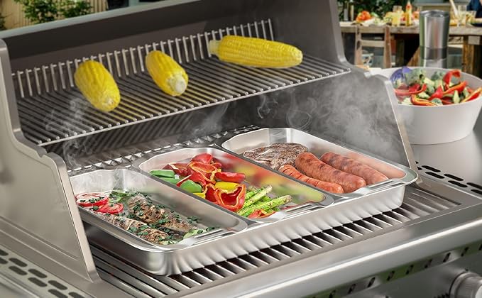 Grill Basket Set, 6-Piece Stainless Steel Large Grill Pans, 16.5" x 11" Pan for Outdoor Grill with Cooling Rack, BBQ Grilling Baskets Accessories for Vegetables, Fish, Meat, Great Grilling Gifts for Men