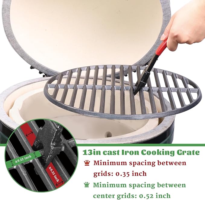 Grill Grate Lifter Gripper, Cast Iron Cooking Grid Lifter Grill Accessories for Kamado Joe Charcoal Grill Big Green Egg Primo Grill Set for Moving Cast Iron and Stainless Steel Grilling Nets