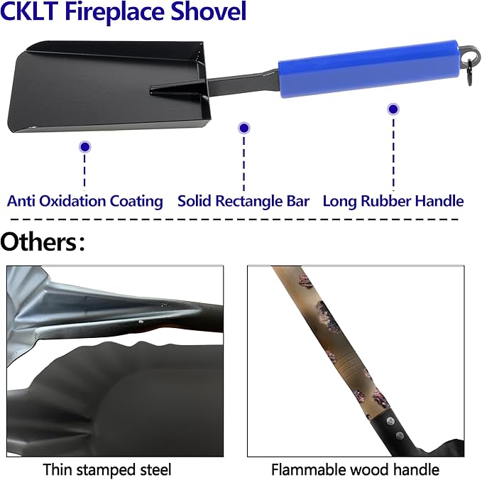 15in Fireplace Shovel Ash Shovel for Fire Pit Fireplace Scoop Charcoal Shovel Solid Iron Gardening Shovel Fireplace Tools for Outdoor Fire Pit Indoor Fireplace Solo Stove