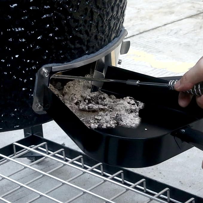 Ash Pan for Big Green Egg, Stainless Steel Ash Tool Kit Ash Tool Poker Rake Set for Big Green Egg Large, for Kamado Joe, for Charcoal Smoker Wood Burning Stove