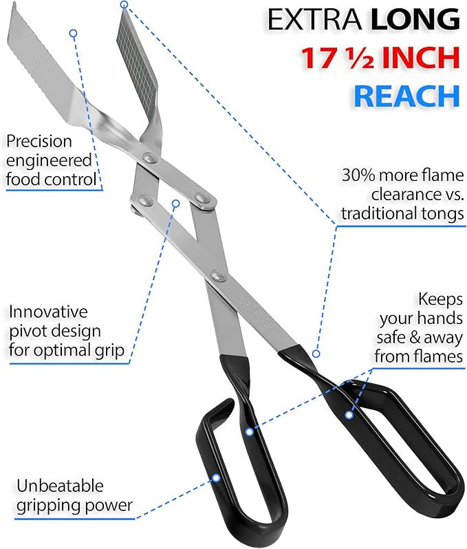 BBQ tongs for grill, heavy duty metal tongs for grilling. Ideal bbq steak tongs and campfire tongs. Extra long grill tongs. Metal tongs for grilling. Campfire tongs gift for men