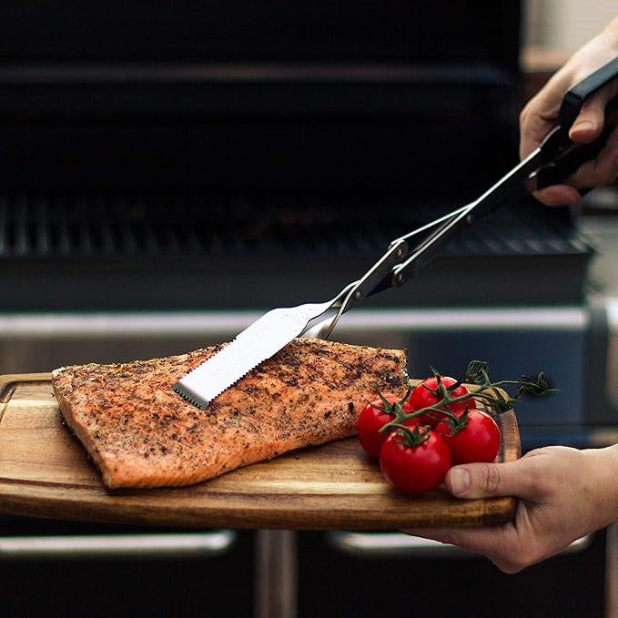 BBQ tongs for grill, heavy duty metal tongs for grilling. Ideal bbq steak tongs and campfire tongs. Extra long grill tongs. Metal tongs for grilling. Campfire tongs gift for men