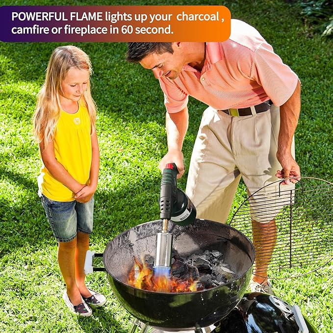 Powerful Grill Torch Charcoal Starter,Propane Searing Torch,Charcoal Lighter Campfire Starter,Fire Starter Torch,Sous Vide,Kitchen torch, Charcoal BBQ Grill Gun,Cooking Torch (Fuel Not Included)