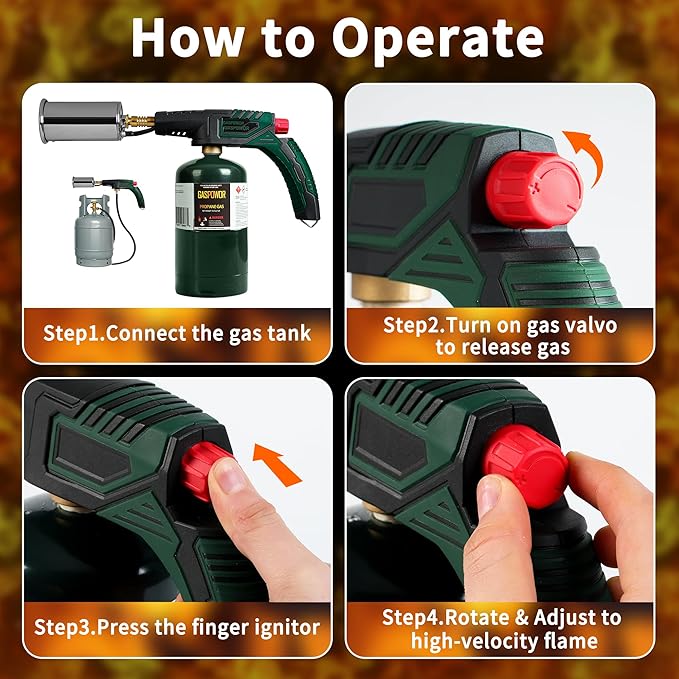 Powerful Grill Torch Charcoal Starter,Propane Searing Torch,Charcoal Lighter Campfire Starter,Fire Starter Torch,Sous Vide,Kitchen torch, Charcoal BBQ Grill Gun,Cooking Torch (Fuel Not Included)