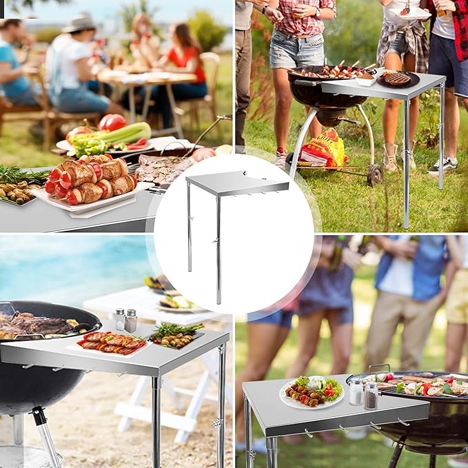 Stainless Steel Work Table Fits All Weber 18", 22", 26" Charcoal Kettle Grills and Other Similar Size Charcoal Kettle Grills