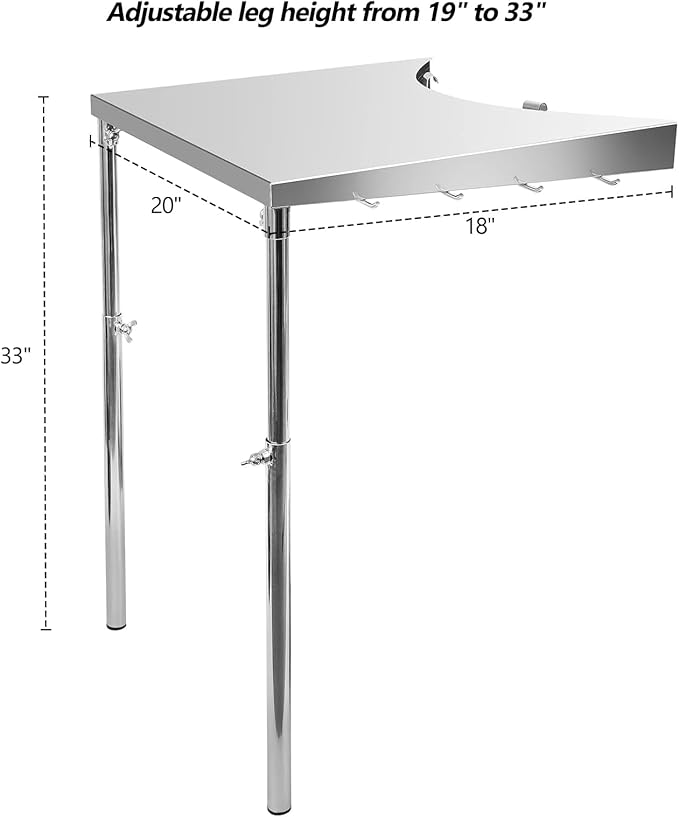 Stainless Steel Work Table Fits All Weber 18", 22", 26" Charcoal Kettle Grills and Other Similar Size Charcoal Kettle Grills