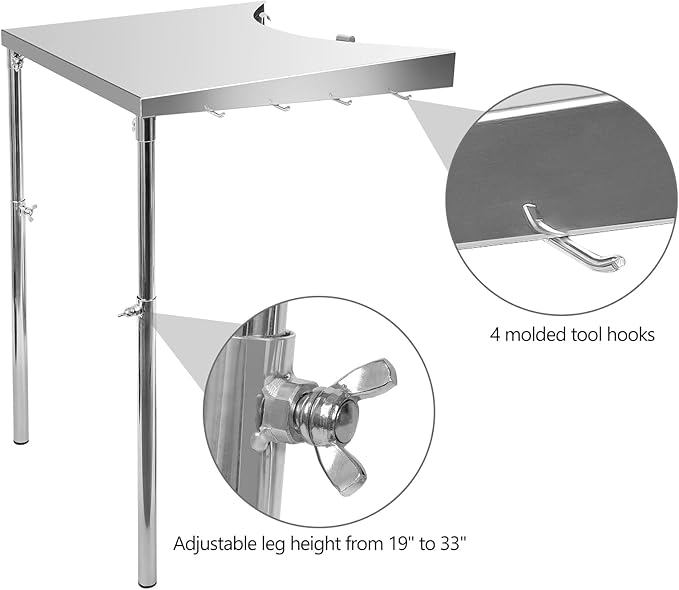 Stainless Steel Work Table Fits All Weber 18", 22", 26" Charcoal Kettle Grills and Other Similar Size Charcoal Kettle Grills
