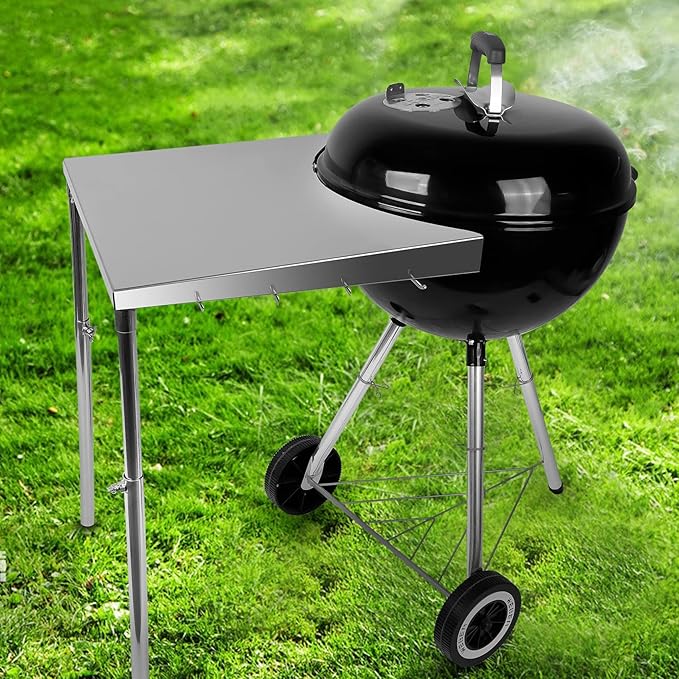 Stainless Steel Work Table Fits All Weber 18", 22", 26" Charcoal Kettle Grills and Other Similar Size Charcoal Kettle Grills
