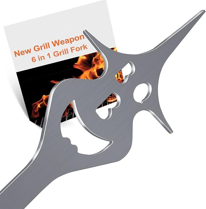 BBQ Grill Accessories for Gas Grill Charcoal Grill, 6 in 1 Grill Tools for Outdoor Barbecue Grill, 14 Inch Grill Utensils, Unique Gill Fork, Dad Gifts, Father's Day Gifts, Gifts for Men, Dad, Husband