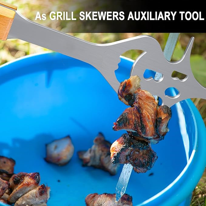 BBQ Grill Accessories for Gas Grill Charcoal Grill, 6 in 1 Grill Tools for Outdoor Barbecue Grill, 14 Inch Grill Utensils, Unique Gill Fork, Dad Gifts, Father's Day Gifts, Gifts for Men, Dad, Husband