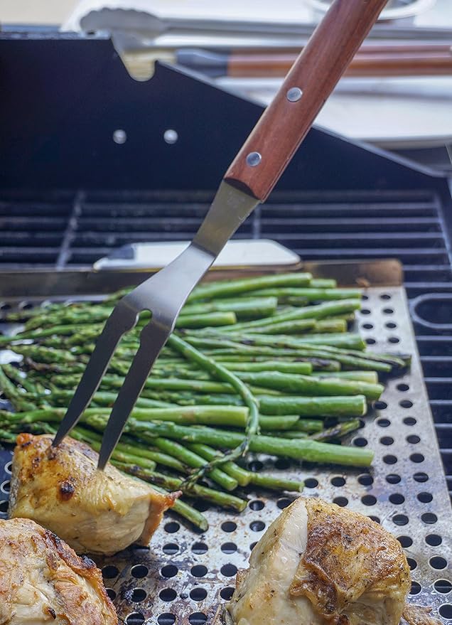 BBQ Grill Fork, 17.25" | Long Handle Keeps Hands Safe from Fire | Made from Stainless Steel & Rosewood