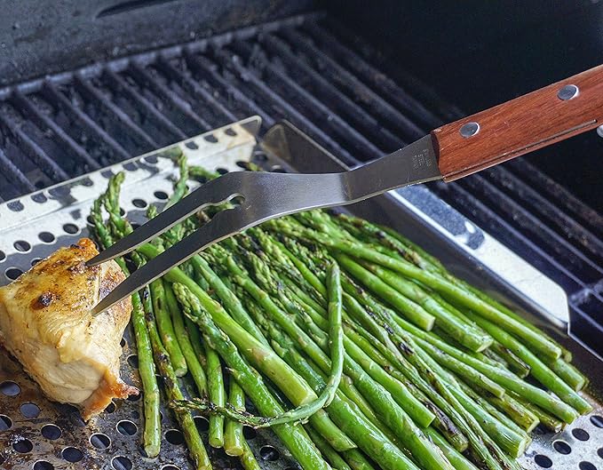 BBQ Grill Fork, 17.25" | Long Handle Keeps Hands Safe from Fire | Made from Stainless Steel & Rosewood